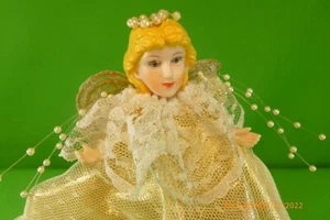 NEU WEIHNACHTEN Gold & Perle ENGEL Figur SPIELUHR Handarbeit JESUS LIEBT DICH - Bild 1 von 7