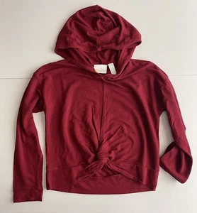 Zella Hoodie Girls XS 5 6 Red Twist Hem Cropped Sweatshirt Activewear New - Picture 1 of 4