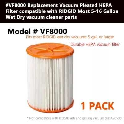 Filtro HEPA plisado VF8000 1 pieza para aspiradoras RIDGID más secas húmedas de 5-16 galones Foto 1 de 4