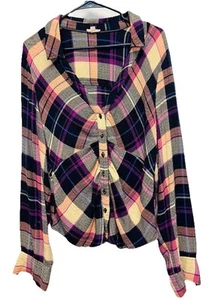 Pilcro Ruched Deep-V Plaid Buttondown Size XL - Picture 1 of 3