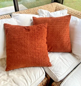 Square Rust Colored Fall Throw Pillows, 18" x 18", Set of 2 - Picture 1 of 3
