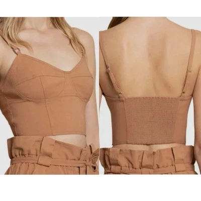 A.L.C. Camiseta sin mangas recortada de lino marrón con cuello en V para mujer talla 4 $295 Foto 1 de 4