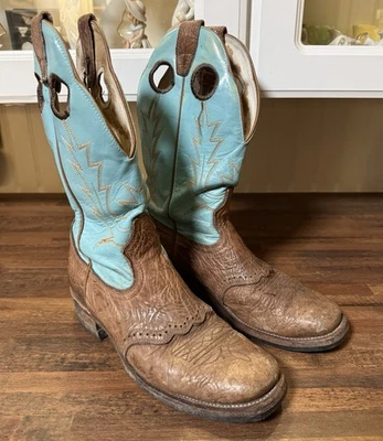 Botas vaqueras vintage de cuero verde y marrón con punta redonda para mujer talla 7,5 D Foto 1 de 4