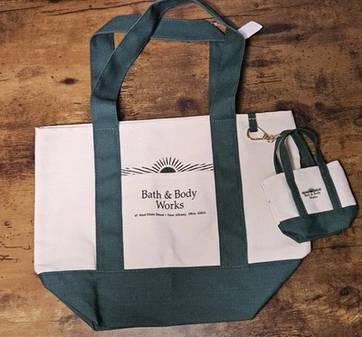 Новый с Ярлыками Bath Body Works наследия холст сумка с короткими ручками и мини кремовый зеленый распроданы коллекционеров  - Изображение 1 из 4