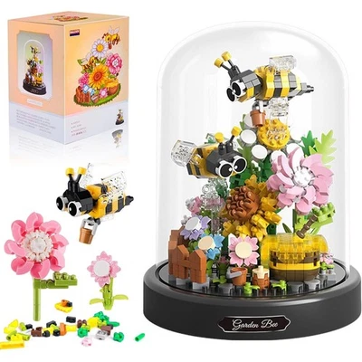 YOUKUKE Bausteine Blumen Blüten Blumenstrauss Gartenbiene Mit Durchsichtigen Abdeckung