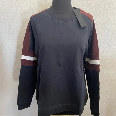 Mono B Womens Crewneck Sweatshirt Large Burgundy Navy Color Block Pullover NEW - Image 1 of 4
