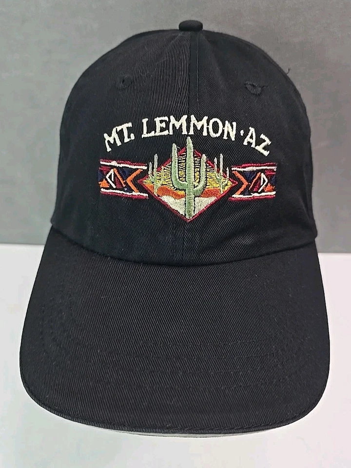 MT. Lemmon Arizona hat leather strap back embroidered cactus mountain black cap - Image 1 of 4