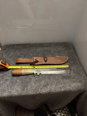 Custom Handmade Damascus Steel Camping Survival Outdoor Bowie Hunting Knife - Image 1 of 4