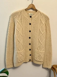 Vintage Large An Irish Traditional Hand Knit Chunky Wool Cardigan Sweater Ivory - Bild 1 von 10