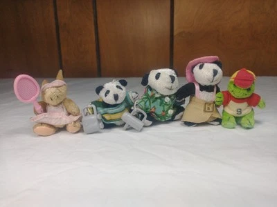 5 Vintage 2004 Furryville Miniature Plushes Frog 9, Pandas 21,22,23, Kangaroo 54 - Imagem 1 de 4