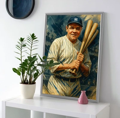 Babe Ruth Painting Poster or Canvas - Babe Ruth NY Yankees Wall Art Painting - Image 1 of 4
