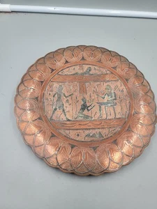 Vintage Egyptian Revival copper inlaid footed plate - Picture 1 of 8