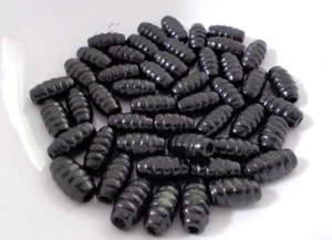 300pcs 15mm x 8mm Wooden COCOON Beads - Oval Grooved Wood JET BLACK A34 - Picture 1 of 1