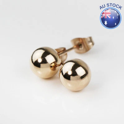 18K Rose Gold Filled 8mm Solid Round Ball Beads Cartilage Piercing Stud Earrings Foto 1 de 4