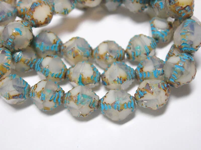 15 cuentas bicónicas Picasso turquesa blanca antigua de vidrio checo de 10x8 mm Foto 1 de 4