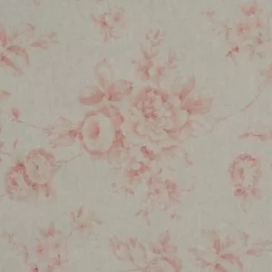 French "Faded Roses 2" Floral Linen Fabric in Red Double Width 280cm Curtains - Picture 1 of 4