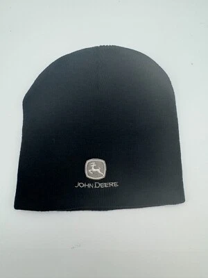 John Deere 狩猎黑色 Beanie Toboggan 罕见灰色标志 — 第 1/2 张图片