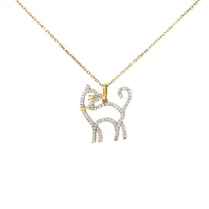 18K YELLOW GOLD DIAMOND KITTY PENDANT W/14K CHAIN cat feline pretty cats lady - Picture 1 of 6