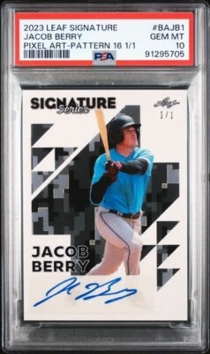2023 Leaf Signature Jacob Berry 1 of 1 #d/1 PSA 10 GEM Pixel Art Pattern 16 AUTO - Image 1 of 2