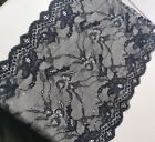 FREEPOST Black Floral Wide Lace. 8&quot;/21 cm. Per Metre. Trim for craft &amp; sewing