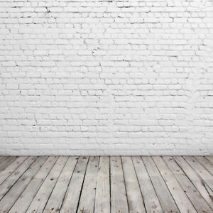 Vinyl White Brick Wall & Rustic Wooden Boards Studio Backdrop Background 10x10ft