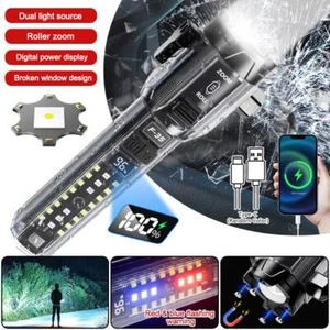 Strong Laser LED Flashlight USB Charging Zoom Torch Lamp Dual Light Source Tool - Picture 1 of 18