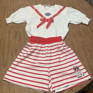 Vintage Dorissa Girl’s Sailor St. Tropez Cannes Two Piece Tshirt & Shorts Size 5 - Picture 1 of 13