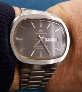 GENTS VINTAGE BUCHERER AUTOMATIC STAINLESS STEEL TV DIAL DAY&DATE WATCH 12M.WARR - Picture 1 of 12