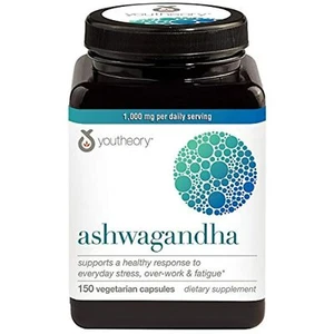 Youtheory Ashwagandha Vegetarian Capsules Net Wt 150 Count - Picture 1 of 4