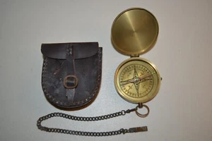Vintage Stanley London Nautical Brass Compass w/Leather Casing - Picture 1 of 14
