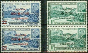 OCEANIA (FRENCH POLYNESIA) -1944– COLONIAL WORKS VERTICAL PAIRS-VF** - Picture 1 of 1