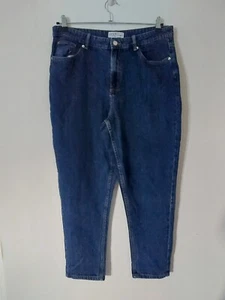 Womens Paperbag Denim Jeans Trousers Size 16 Navy Blue Boho Retro Elasticated - Picture 1 of 7