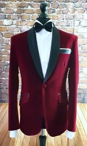 Deep Red Lapel Velvet Dinner Jacket Sport Coat cruise ship jacket smoking jacket - Picture 1 of 3