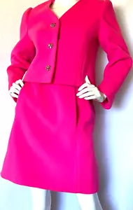 VTG 1960s JR. Sophisticates Pink Wool Skirt Suit W/3 Rhinestone Buttons SZ S/M - Picture 1 of 10