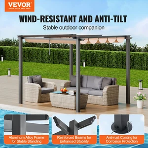 10'x10' Outdoor Retractable Pergola with Sun Shade Canopy Aluminum Beige - Picture 1 of 20