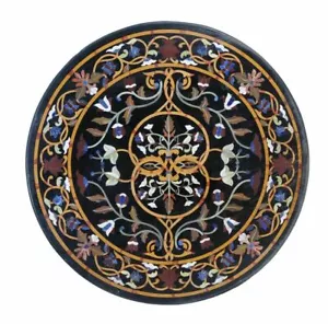 18" black Marble table top Inlay pietra Dura Home coffee center lapis Decor b74 - Picture 1 of 4