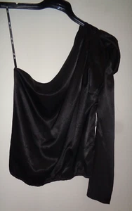 "Lili" Black Satin One Shoulder -One Long Sleeve Top, Size 12, BNWT $99.95 - Picture 1 of 2