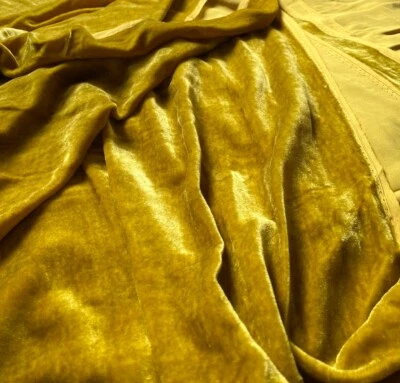 Golden Green Silk Velvet Fabric by the Yard, 1/2 Yard, 1/4 Yard, 45" Wide, V23 - Image 1 of 3