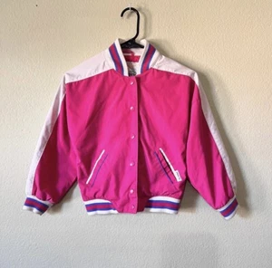 Vintage 80s 90's Girls London Fog Pink White Athletic Jacket Zipper Button Cute - Picture 1 of 4