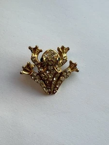 Vintage Frog Gold Tone Brooch With Crystals - Picture 1 of 3