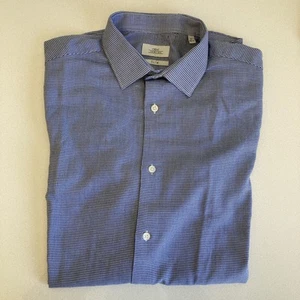 Mens Dress Shirt 15 Collar Slim Fit Blue Geometric Long Sleeve Next - Picture 1 of 3