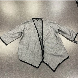Alfani Size 1X Women's Gray Open-Front Draped Cardigan Sweater Top 3/4 Sleeve - Picture 1 of 9