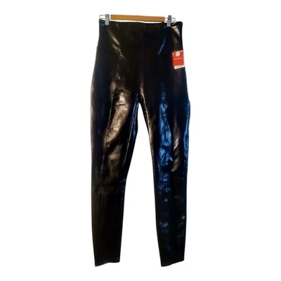 NUEVO CON ETIQUETAS "SPANX" Leggings Negros Imitación Brillante Charol Para Mujer Talla XL Alto Foto 1 de 4