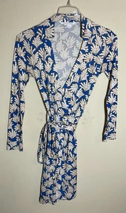 Vintage Diane von Furstenberg DVF neu Jeanne Two blau Koralle Blätter Seide Wickelkleid 8 - Bild 1 von 8