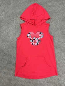 Disney Girl’s Sleeveless Hooded Pullover Size 6 Minnie Polka Dot Graphic Orange - Picture 1 of 7