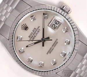 Rolex Datejust 36mm Steel Jubilee 18K WG Fluted Bezel White MOP Diamond Dial - Picture 1 of 6