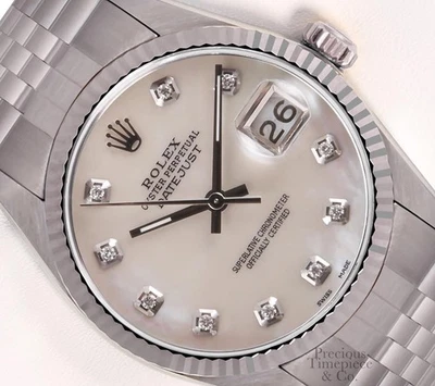 Rolex Datejust 36mm Steel Jubilee 18K WG Fluted Bezel White MOP Diamond Dial - Image 1 of 4