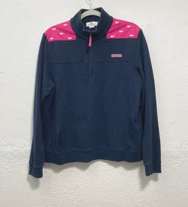 Vineyard Vines Womens Sweater Whale Embroidered 1/4 Zip Pullover Blue Pink XL - Picture 1 of 11