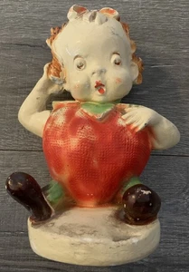 FRUIT KID Vtg Stella Strawberry 1942 PeeDee Chalkware Carnival Prize Orig Finish - Picture 1 of 5