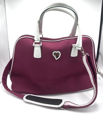 Diane Von Furstenberg Bag Canvas Weekender Large Luggage Duffle Wine - Image 1 of 4